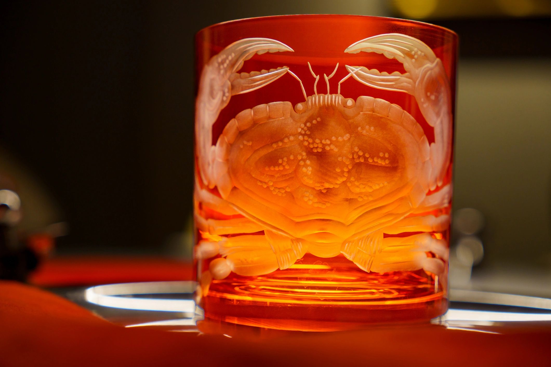 Engraved crystal glass detail
