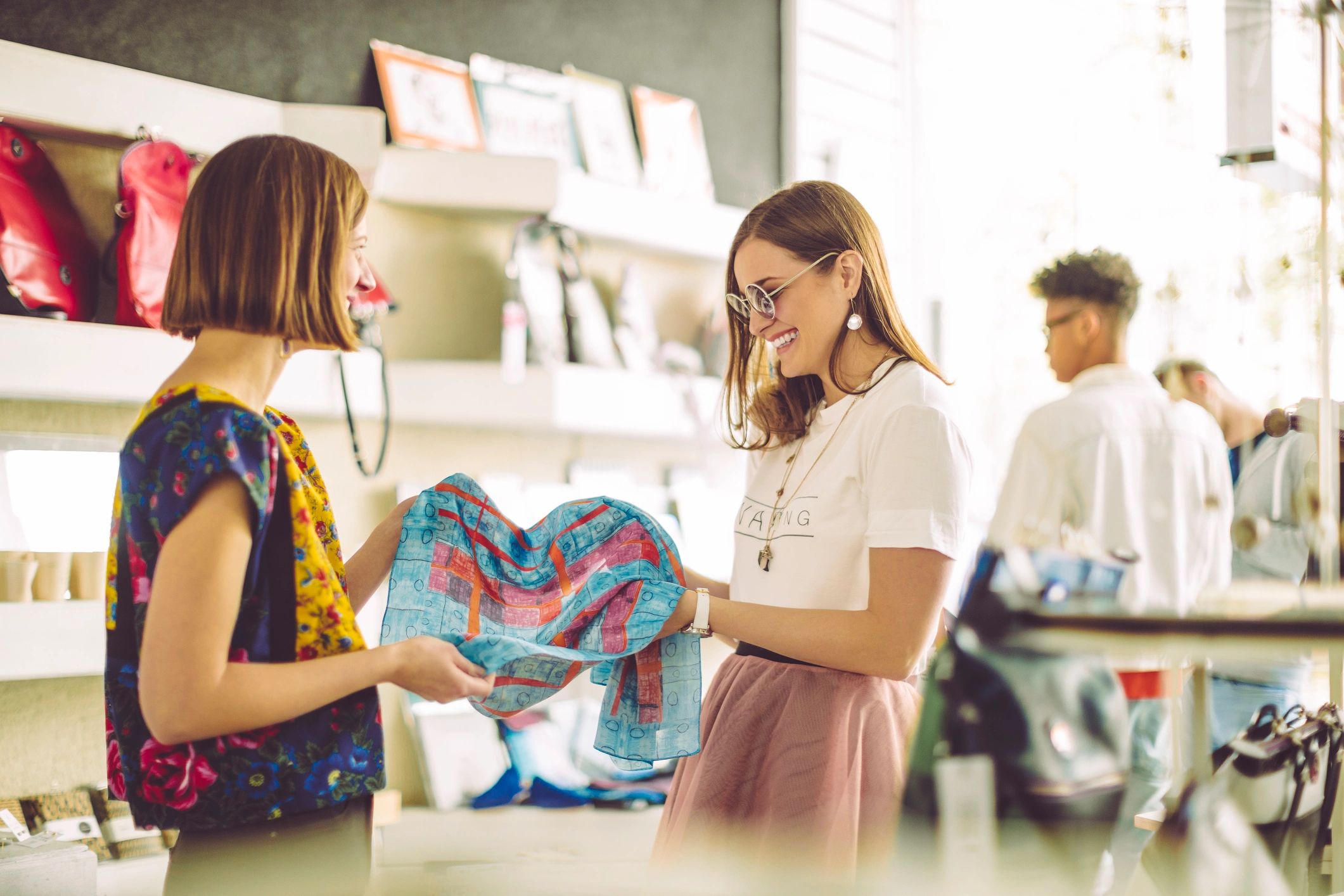 Creative retail team collaborating in a gift shop